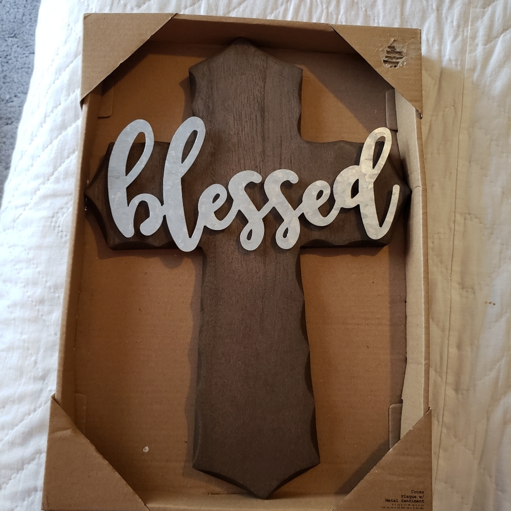 Wooden Cross - Blessed 13 inches new
